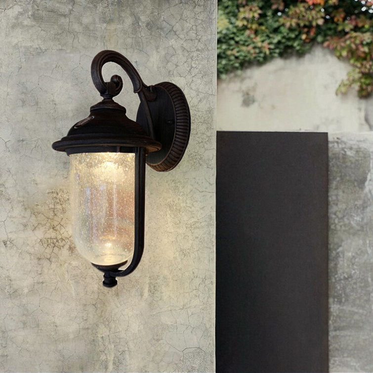 Rustic Bronze 14" LED Outdoor Wall Light with Clear Seeded Glass
