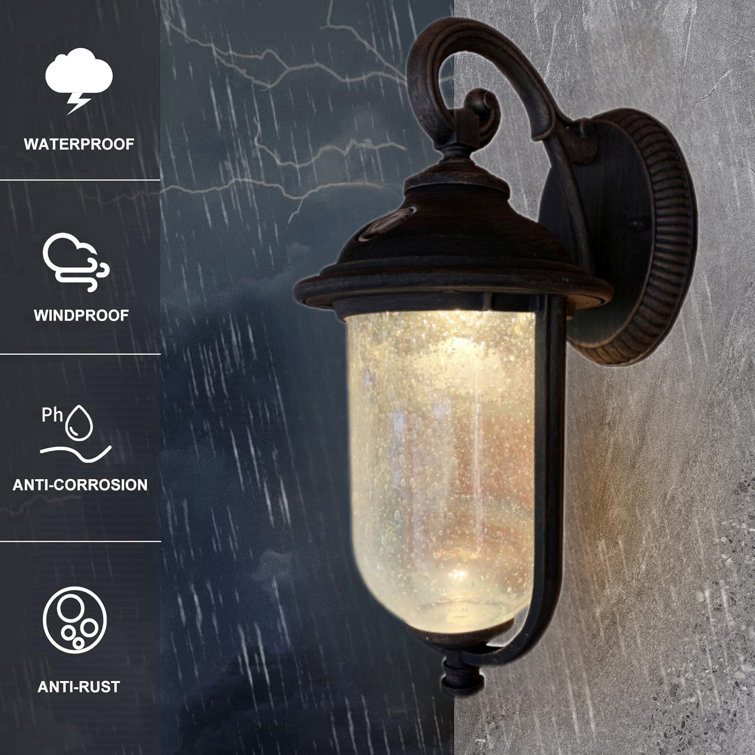 Rustic Bronze 14" LED Outdoor Wall Light with Clear Seeded Glass