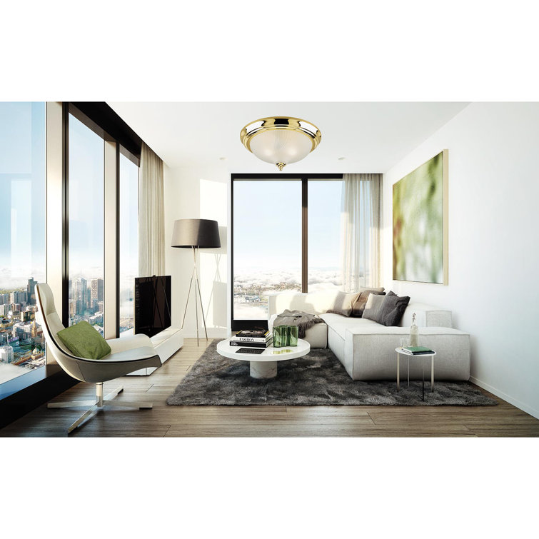 Polished Brass and Glass Round Flush Mount Light