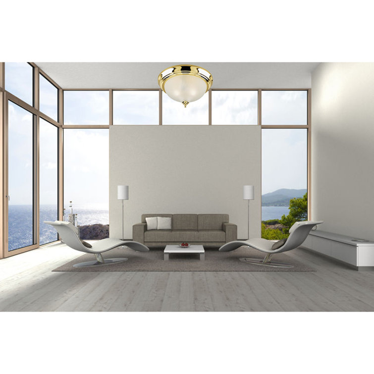 Polished Brass and Glass Round Flush Mount Light