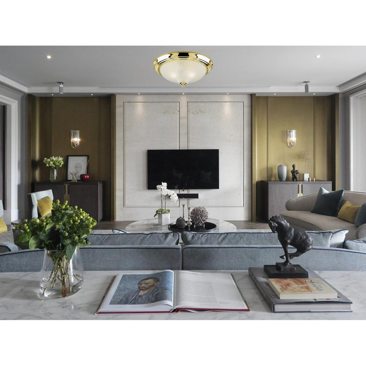 Polished Brass and Glass Round Flush Mount Light