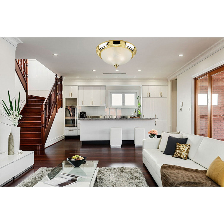 Polished Brass and Glass Round Flush Mount Light