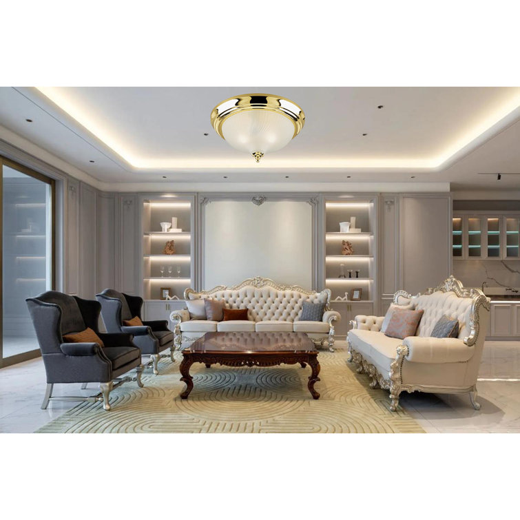 Polished Brass and Glass Round Flush Mount Light