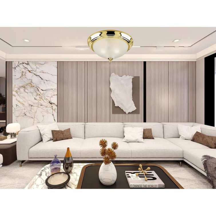 Polished Brass and Glass Round Flush Mount Light