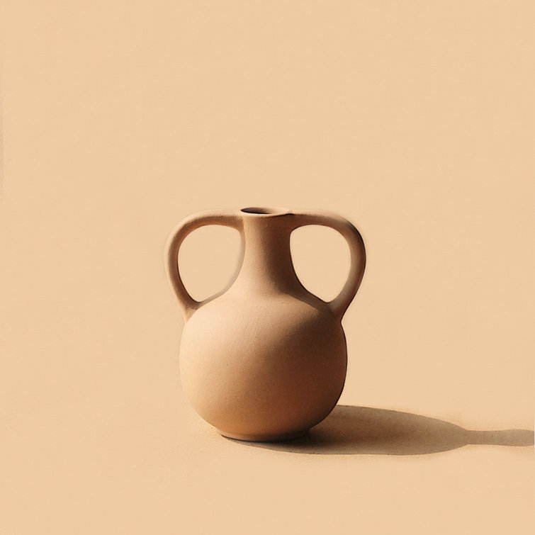 Terracotta Ceramic Double Handle Sculptural Vase