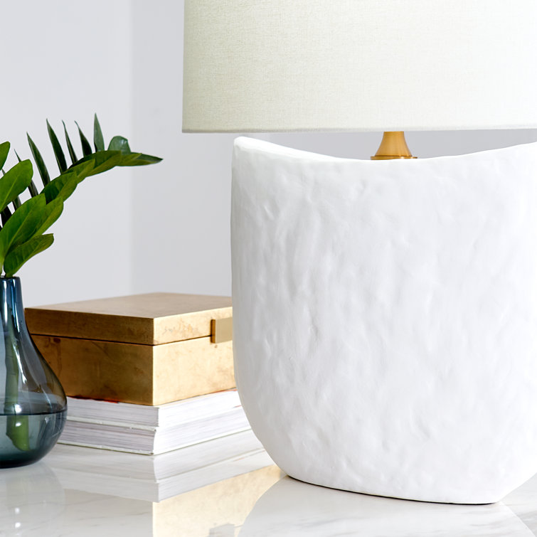 Matte White Ceramic Table Lamp with Linen Shade