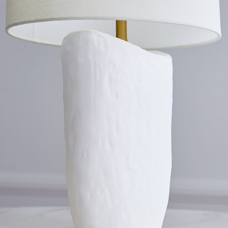 Matte White Ceramic Table Lamp with Linen Shade