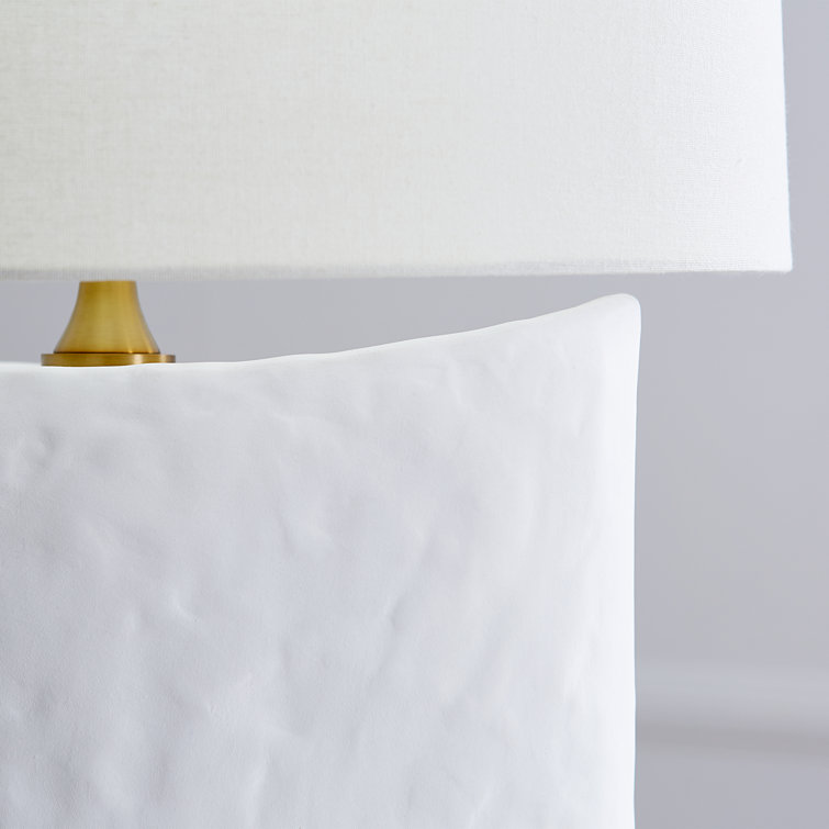 Matte White Ceramic Table Lamp with Linen Shade