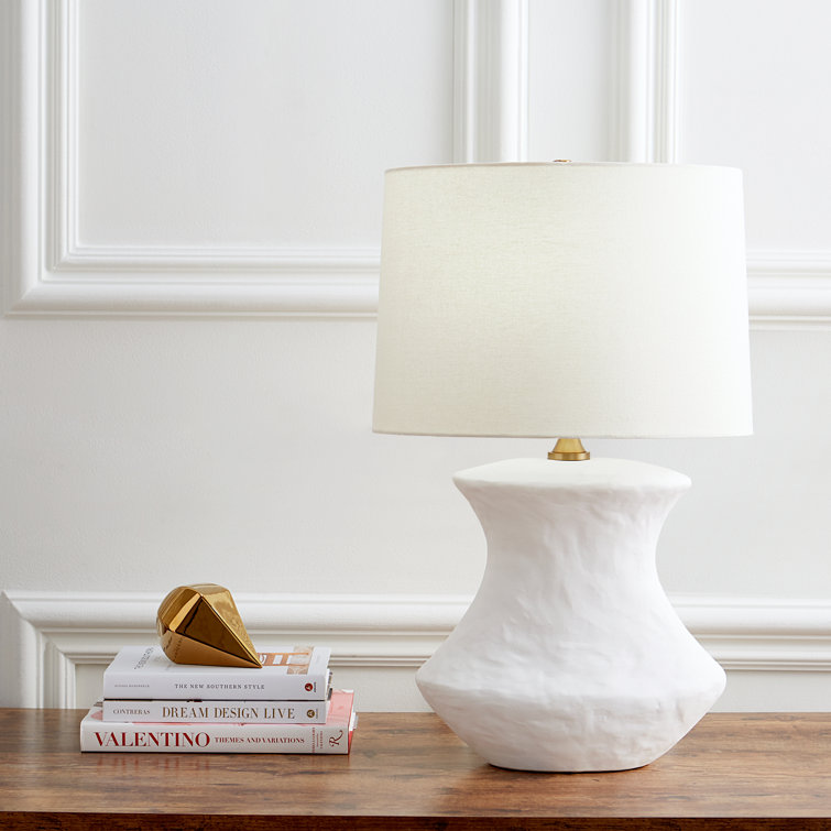 Matte White Ceramic Table Lamp with Linen Shade