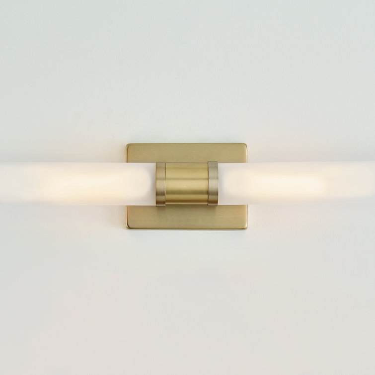 Satin Brass 2-Light Dimmable Vanity Light with Frosted Glass