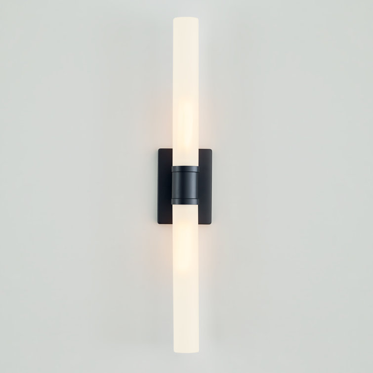 Midnight Black Two-Light Cylinder Wall Sconce with Satin Etched Glass