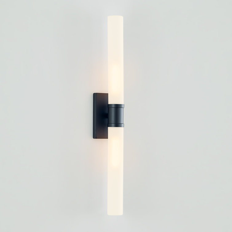 Midnight Black Two-Light Cylinder Wall Sconce with Satin Etched Glass