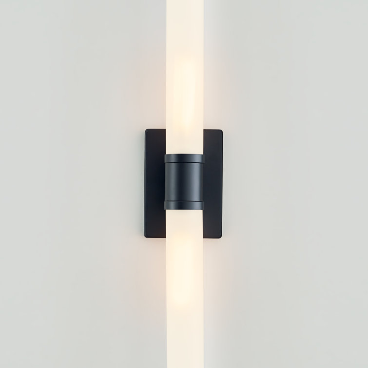 Midnight Black Two-Light Cylinder Wall Sconce with Satin Etched Glass