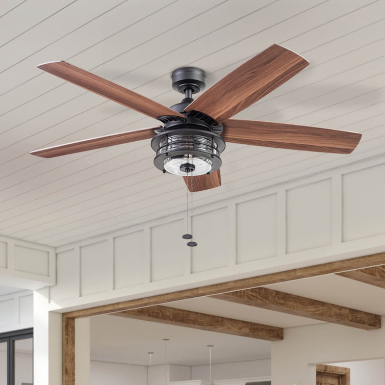 52" Matte Black Farmhouse Ceiling Fan with Reversible Blades and Light