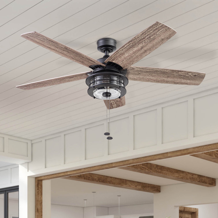 52" Matte Black Farmhouse Ceiling Fan with Reversible Blades and Light