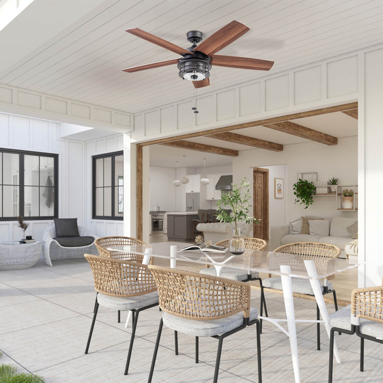 52" Matte Black Farmhouse Ceiling Fan with Reversible Blades and Light