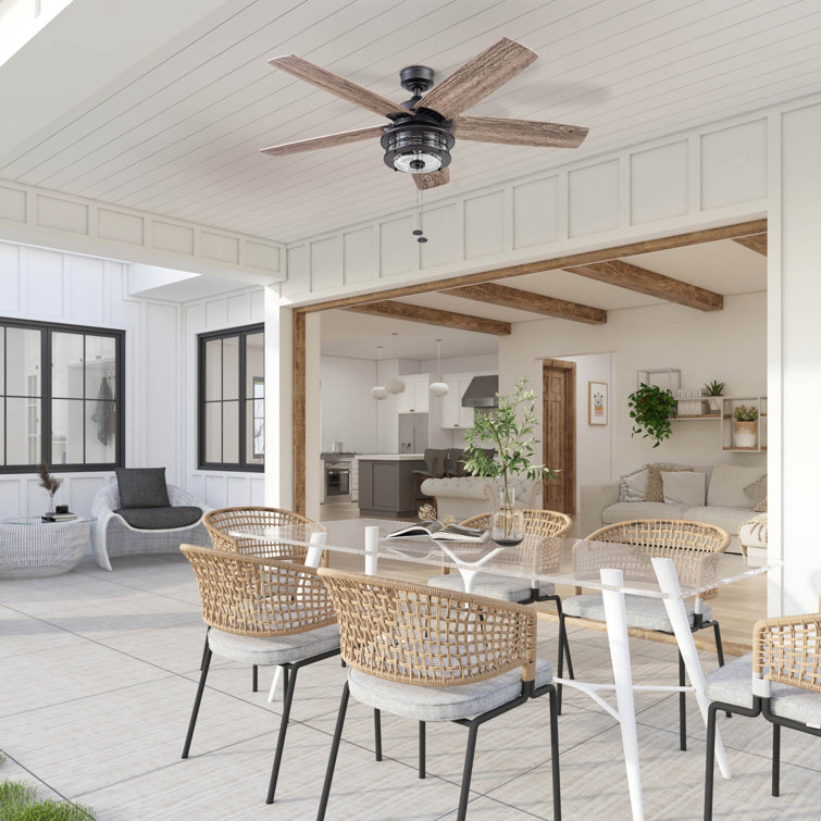 52" Matte Black Farmhouse Ceiling Fan with Reversible Blades and Light