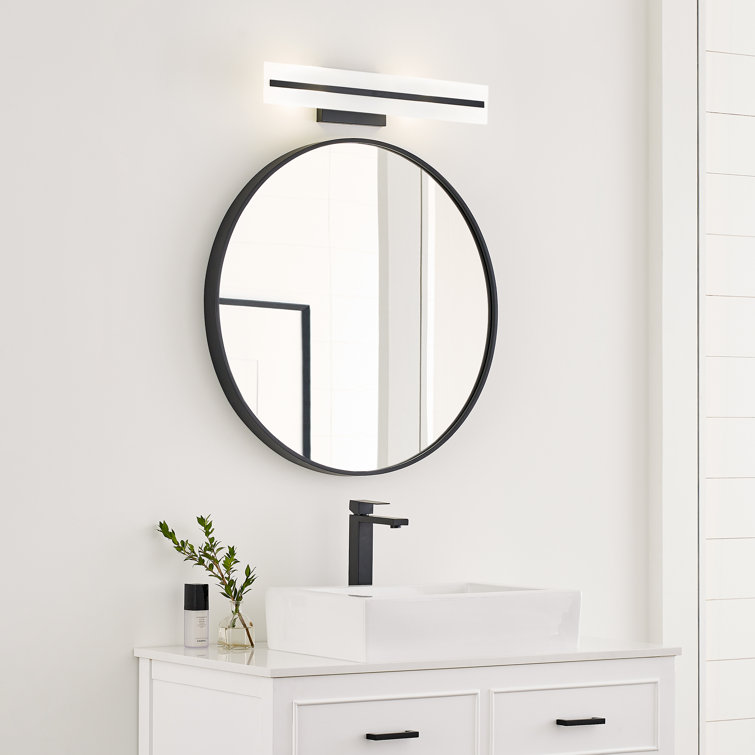 Midnight Black Steel 24" Bath Vanity Light with Satin Etched Glass Shades
