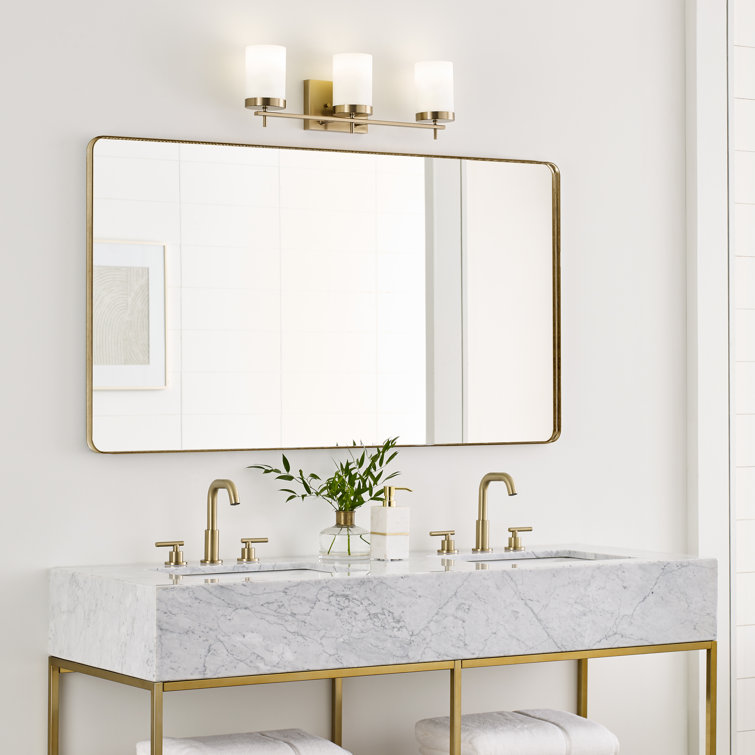 Satin Brass 3-Light Modern Vanity Wall Sconce with Etched Glass