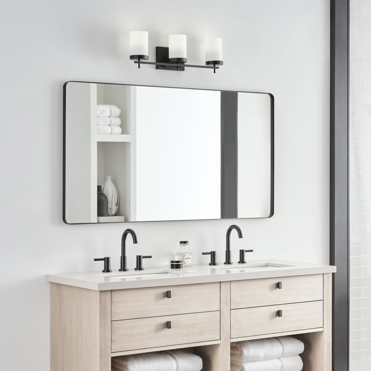 Zire Midnight Black 3-Light Vanity Wall Light with Etched White Glass