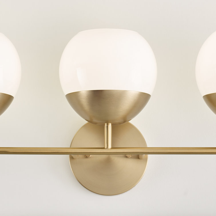Alvin Satin Brass 3-Light Vanity with Milk Glass Shades