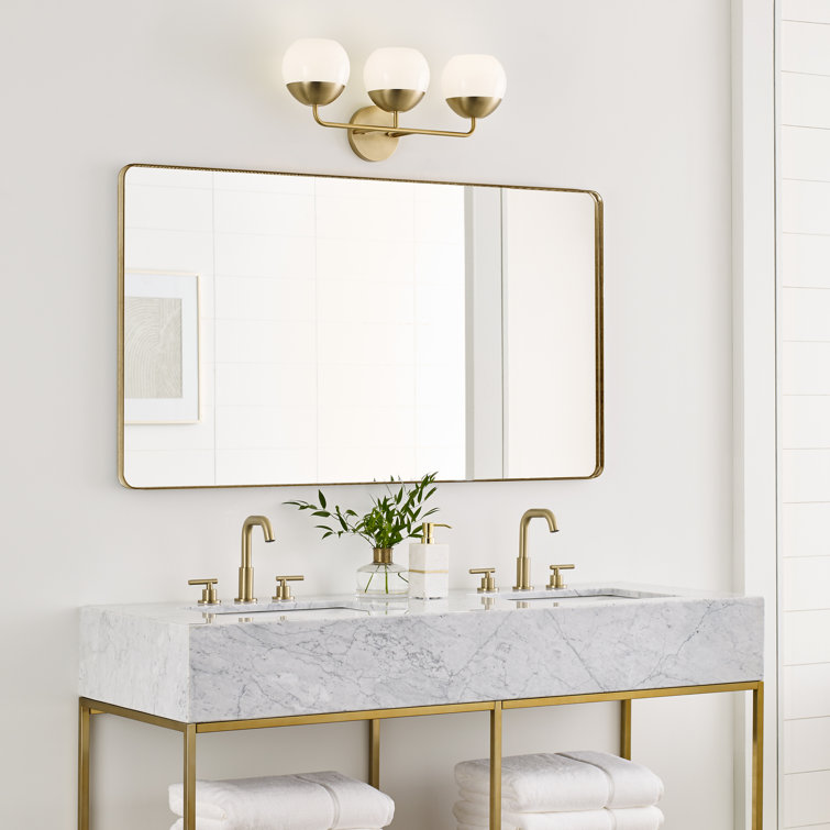 Alvin Satin Brass 3-Light Vanity with Milk Glass Shades
