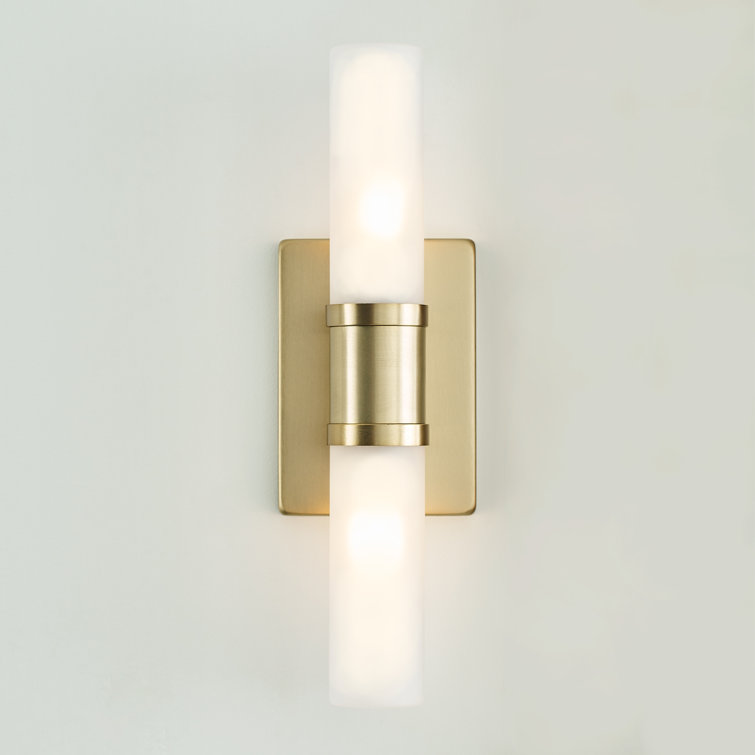 Satin Brass 2-Light Dimmable Vanity Fixture with Glass Shade
