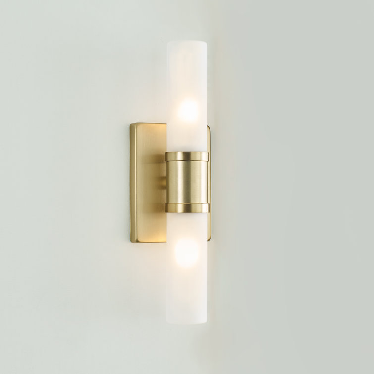 Satin Brass 2-Light Dimmable Vanity Fixture with Glass Shade