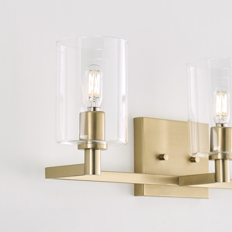 Satin Brass 3-Light Dimmable Vanity Light with Clear Glass Shades