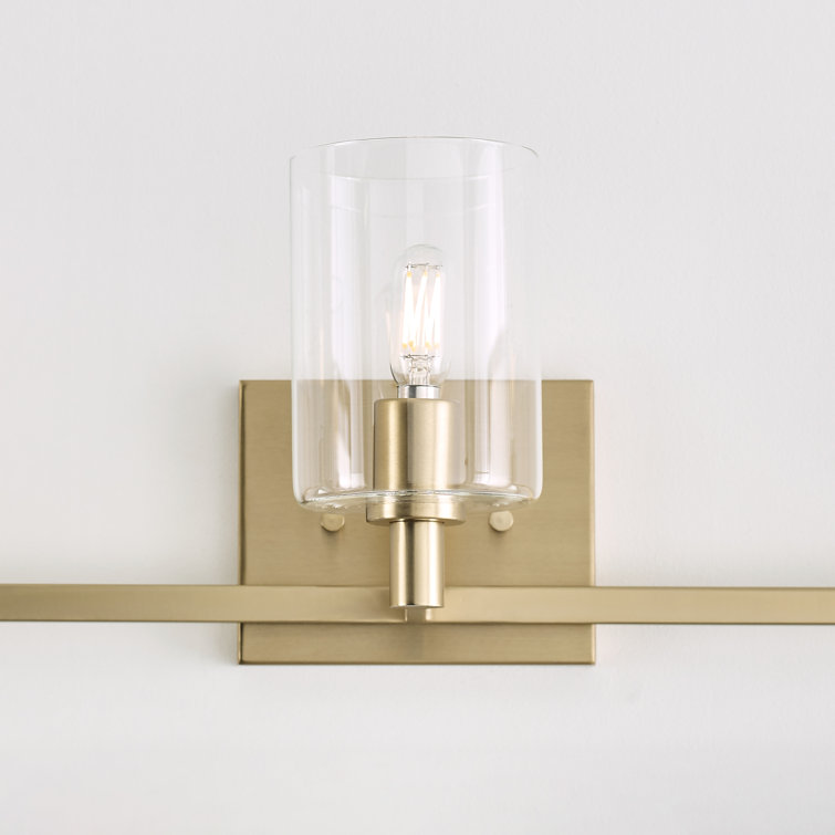 Satin Brass 3-Light Dimmable Vanity Light with Clear Glass Shades