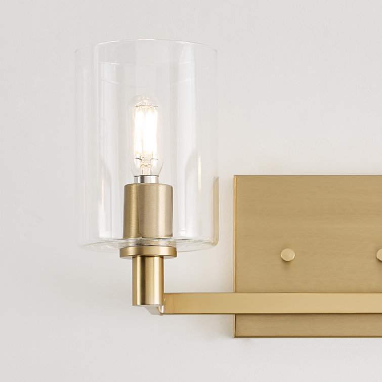 Satin Brass Cylinder 2-Light Clear Glass Bath Vanity