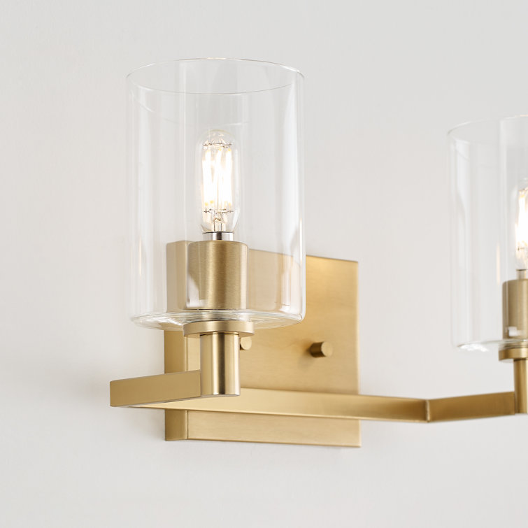 Satin Brass Cylinder 2-Light Clear Glass Bath Vanity