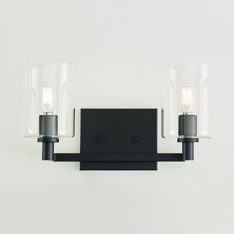 Midnight Black 2-Light Dimmable Vanity Light with Clear Glass Shades