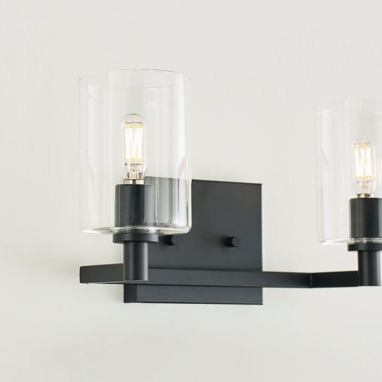 Midnight Black 2-Light Dimmable Vanity Light with Clear Glass Shades