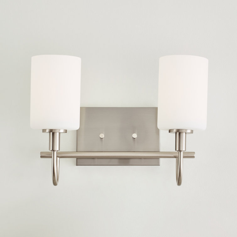 Oak Moore 13.875" Brushed Nickel 2-Light Bath Vanity with Etched Glass