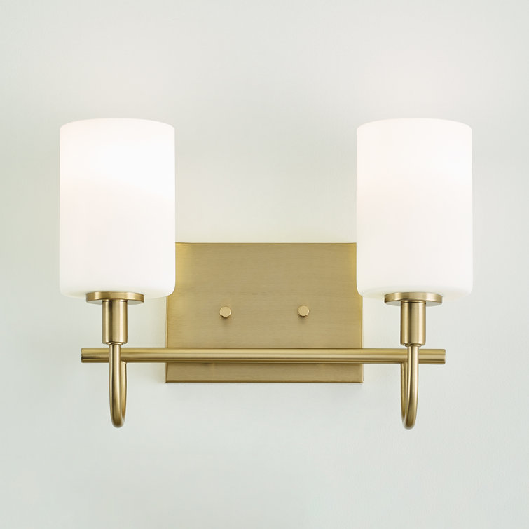 Oak Moore Satin Brass 2-Light Vanity with Etched White Glass