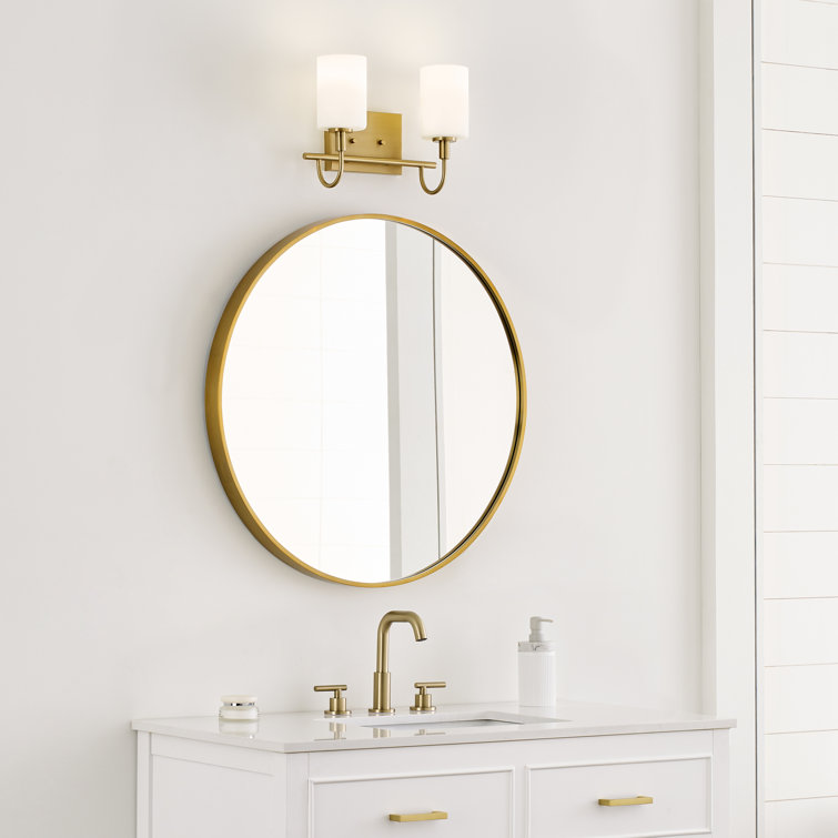 Oak Moore Satin Brass 2-Light Vanity with Etched White Glass