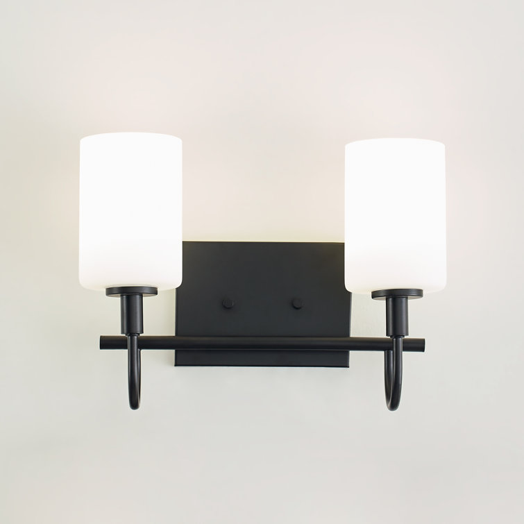 Midnight Black 2-Light Wall Sconce with Etched Glass Shades