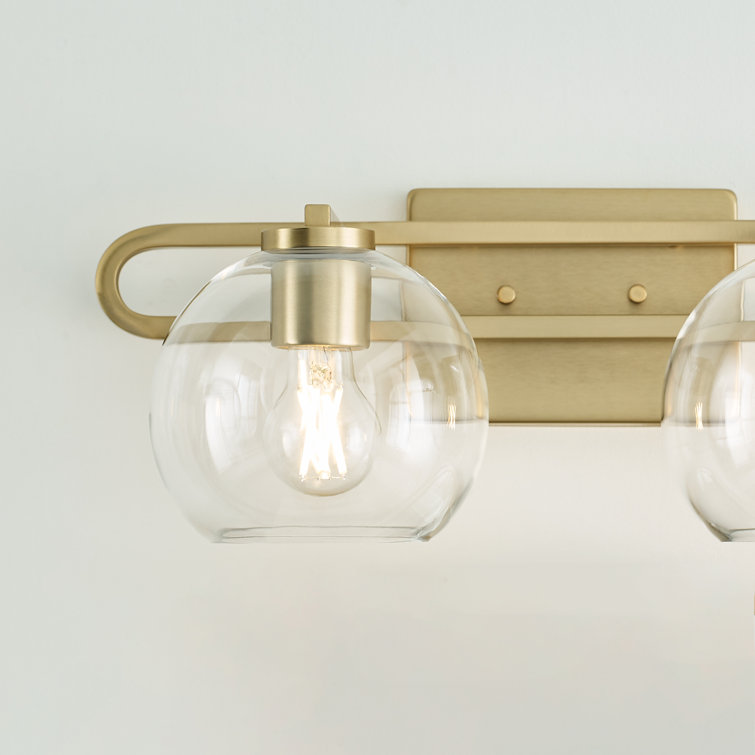 Satin Brass Dual Globe Vanity Light with Clear Glass Shades