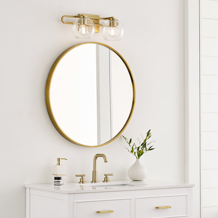 Satin Brass Dual Globe Vanity Light with Clear Glass Shades