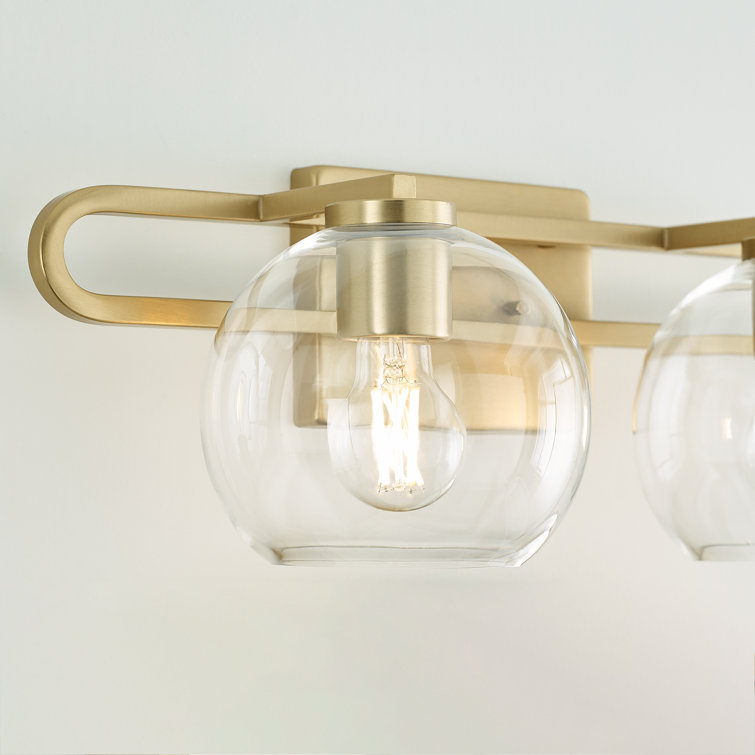 Satin Brass Dual Globe Vanity Light with Clear Glass Shades