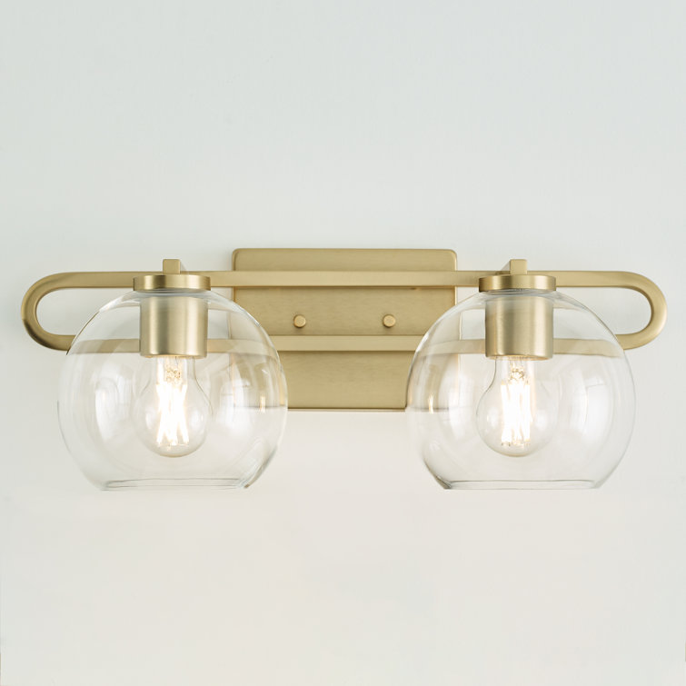 Satin Brass Dual Globe Vanity Light with Clear Glass Shades