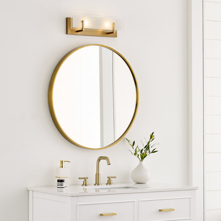 Satin Brass 6-Light Dimmable Outdoor Vanity with Etched Glass