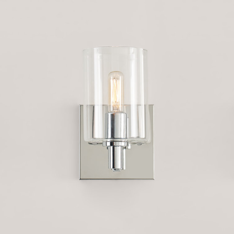Chrome Cylinder Clear Glass Wall Sconce