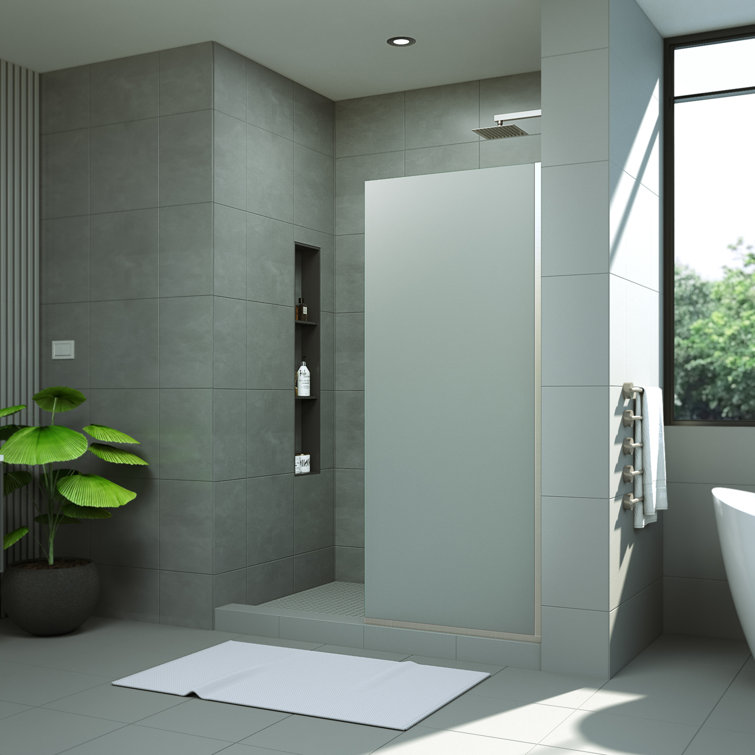 Matte Black Frameless Frosted Tempered Glass Walk-In Shower Screen