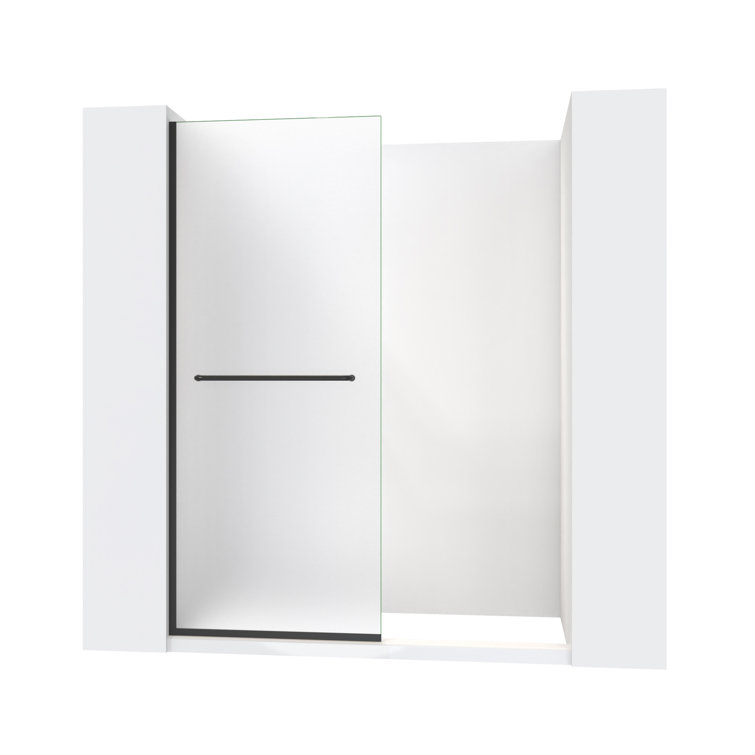 Matte Black Frameless Frosted Tempered Glass Shower Screen with Towel Bar