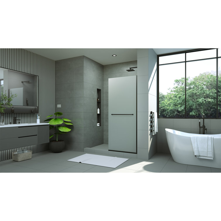 Matte Black Frameless Frosted Tempered Glass Shower Screen with Towel Bar