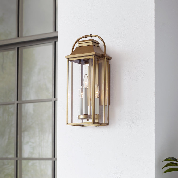 Wellsworth Painted Distressed Brass 3-Light Rectangular Lantern Sconce