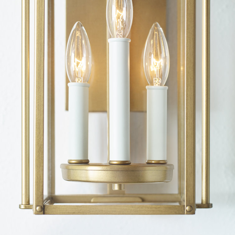 Wellsworth Painted Distressed Brass 3-Light Rectangular Lantern Sconce
