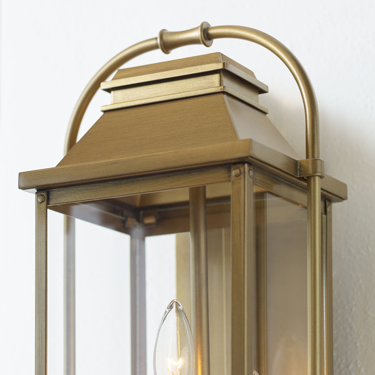 Wellsworth Painted Distressed Brass 3-Light Rectangular Lantern Sconce